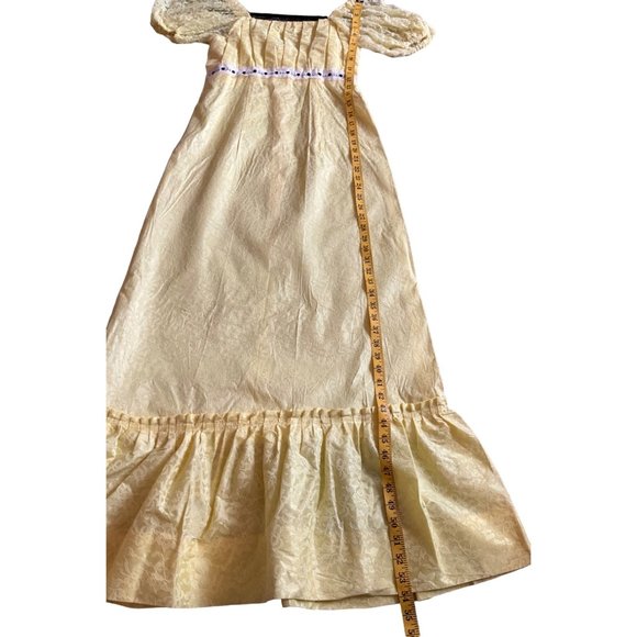 VTG 1960's-70's Sz.Small/XS handmade Empire waist lace maxi dress Yellow Puff sl - Picture 7 of 11